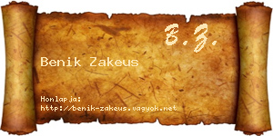 Benik Zakeus névjegykártya